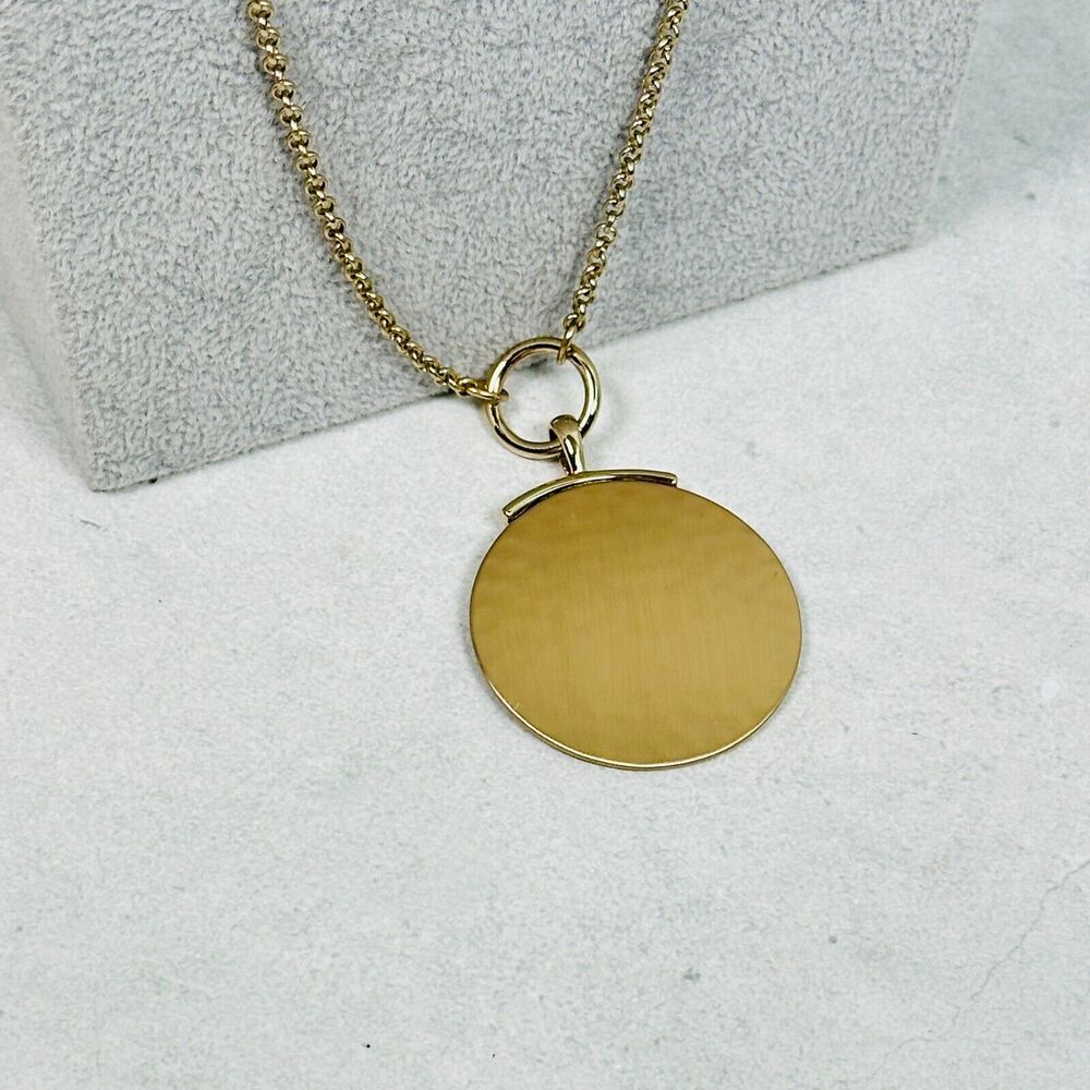 Chicos Necklace Modernist Hammered Metal Round Pendant Gold Tone 40" Jewelry